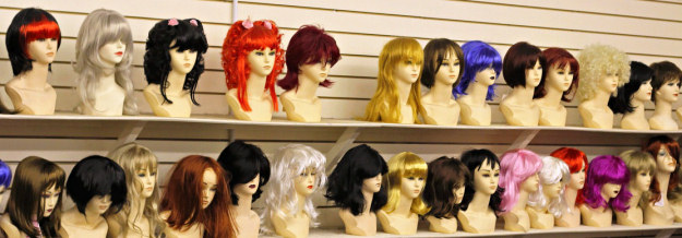 row of wigs